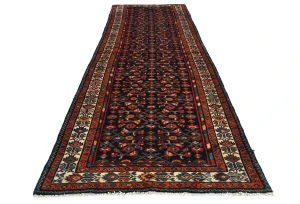Vintage Purple-navy Tribal 4X11 Hamedan Persian Runner Rug