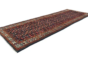 Vintage Purple-navy Tribal 4X11 Hamedan Persian Runner Rug