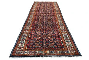 Vintage Purple-navy Tribal 4X11 Hamedan Persian Runner Rug