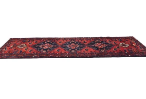 Vintage Red Floral Tribal 3'6X10'2 Hamedan Persian Runner Rug
