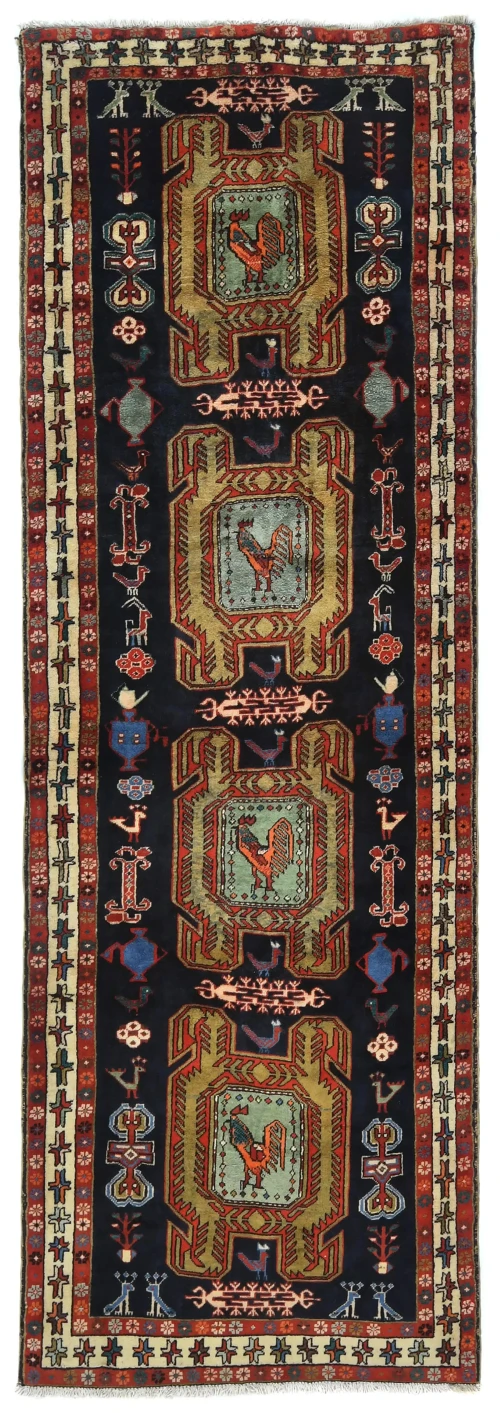 Vintage Plum Pictorial Tribal 4X10'4 Meshkin Persian Runner Rug