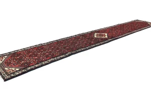 Vintage Red Floral Tribal 2'4X13'5 Hamedan Persian Runner Rug