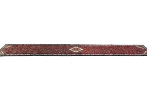 Vintage Red Floral Tribal 2'4X13'5 Hamedan Persian Runner Rug