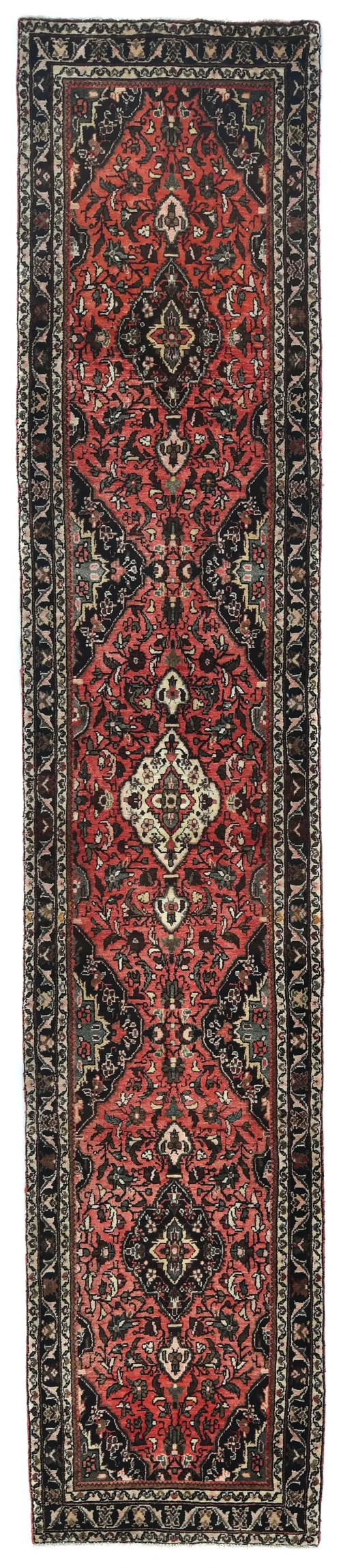Vintage Orange-red Tribal 3X13 Hamedan Persian Runner Rug