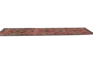 Vintage Red Tribal 2'7X14'5 Hamedan Persian Runner Rug