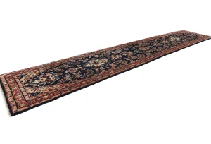 Vintage Navy Blue Floral Tribal 3X15 Hamedan Persian Runner Rug