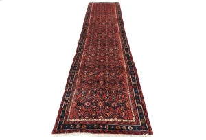 Vintage Red Floral Tribal 3X13 Hamedan Persian Runner Rug