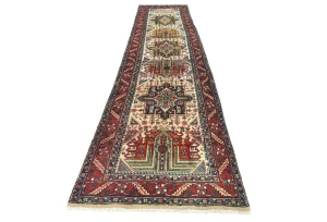 Vintage Cream Traditional 3X12 Tabriz Persian Runner Rug