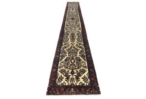 Vintage Cream Floral Tribal 3X17 Hamedan Persian Runner Rug