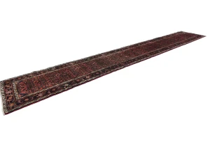 Vintage Coral Red Floral Tribal 3X16 Hamedan Persian Runner Rug