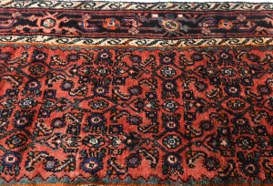 Vintage Coral Red Floral Tribal 3X16 Hamedan Persian Runner Rug