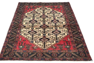 Vintage Cream Floral Tribal 3X5 Hamedan Persian Rug