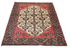 Vintage Cream Floral Tribal 3X5 Hamedan Persian Rug