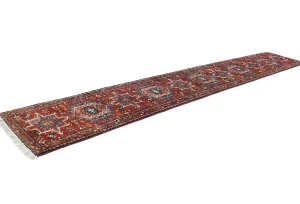 Vintage Red Geometric 2X12 Karajeh Persian Runner Rug