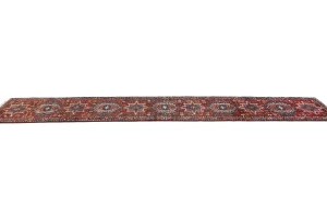 Vintage Red Geometric 2X12 Karajeh Persian Runner Rug