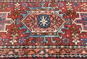 Vintage Red Geometric 2X12 Karajeh Persian Runner Rug