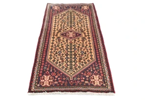 Vintage Beige Tribal Geometric 2X5 Abadeh Persian Oriental Rug