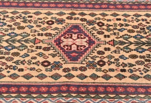 Vintage Beige Tribal Geometric 2X5 Abadeh Persian Oriental Rug