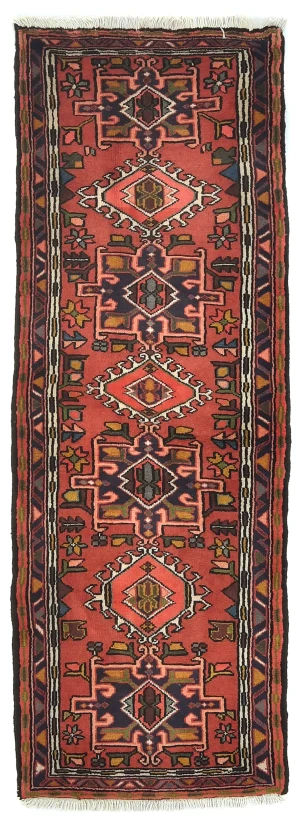 Vintage Bittersweet Red Geometric 2'3X6'4 Karajeh Persian Runner Rug
