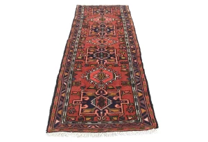 Vintage Bittersweet Red Geometric 2'3X6'4 Karajeh Persian Runner Rug