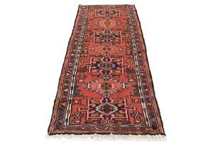 Vintage Bittersweet Red Geometric 2'3X6'4 Karajeh Persian Runner Rug