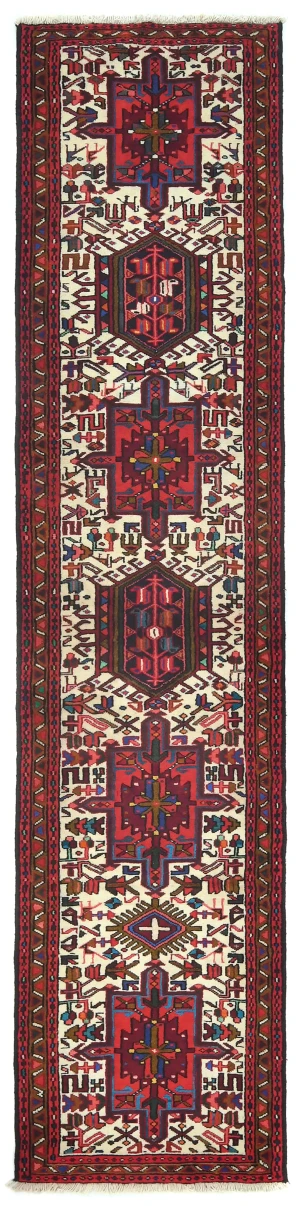 Vintage Cream Geometric 2X9 Karajeh Persian Runner Rug
