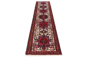 Vintage Cream Geometric 2X9 Karajeh Persian Runner Rug