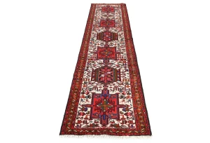 Vintage Cream Geometric 2X9 Karajeh Persian Runner Rug