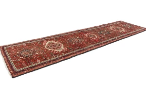 Vintage Red Geometric 3X11 Karajeh Persian Runner Rug