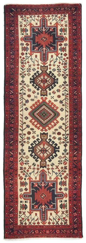 Vintage Cream Geometric 2'6X7'7 Karajeh Persian Runner Rug
