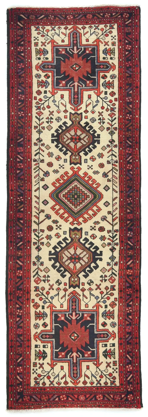 Vintage Cream Geometric 2'6X7'7 Karajeh Persian Runner Rug