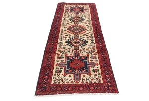 Vintage Cream Geometric 2'6X7'7 Karajeh Persian Runner Rug