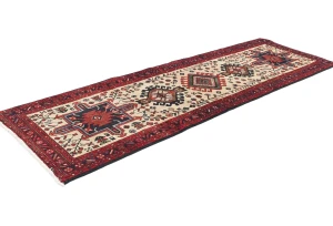 Vintage Cream Geometric 2'6X7'7 Karajeh Persian Runner Rug