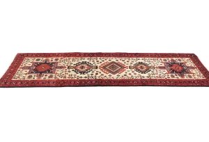 Vintage Cream Geometric 2'6X7'7 Karajeh Persian Runner Rug