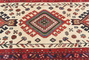 Vintage Cream Geometric 2'6X7'7 Karajeh Persian Runner Rug