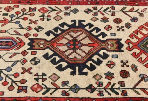 Vintage Cream Geometric 2'6X7'7 Karajeh Persian Runner Rug