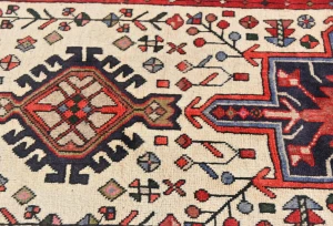 Vintage Cream Geometric 2'6X7'7 Karajeh Persian Runner Rug