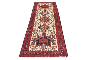 Vintage Cream Geometric 2'6X7'7 Karajeh Persian Runner Rug