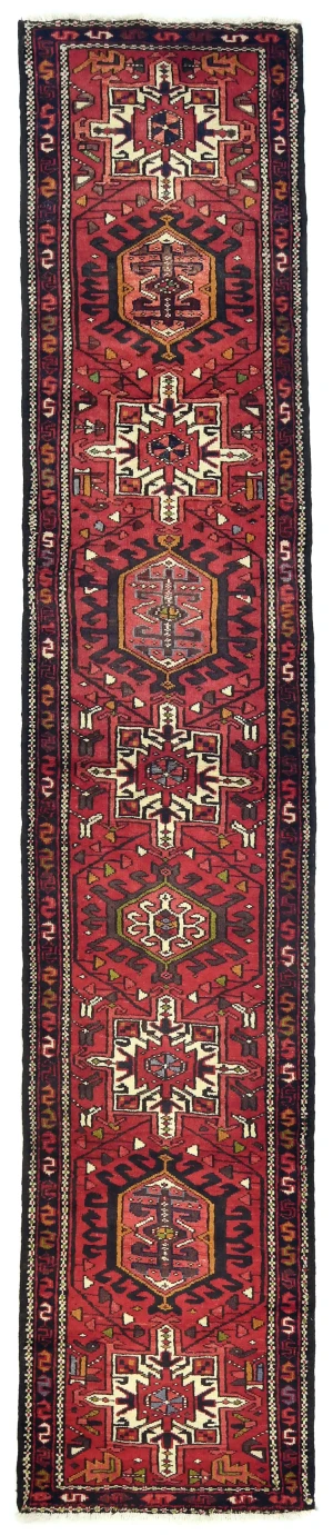 Vintage Red Geometric 2'5X12'0 Karajeh Persian Runner Rug