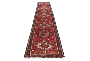 Vintage Red Geometric 2'5X12'0 Karajeh Persian Runner Rug