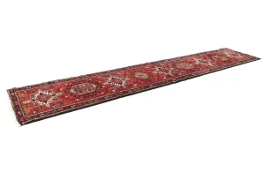 Vintage Red Geometric 2'5X12'0 Karajeh Persian Runner Rug