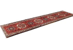 Vintage Red Geometric 2'4X9'5 Karajeh Persian Runner Rug