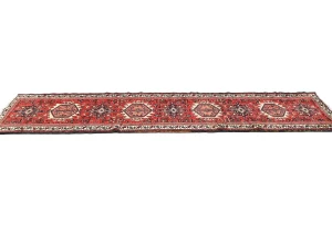 Vintage Red Geometric 2'4X9'5 Karajeh Persian Runner Rug