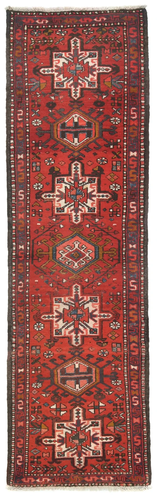 Vintage Red Geometric 2'5X8'3 Karajeh Persian Runner Rug