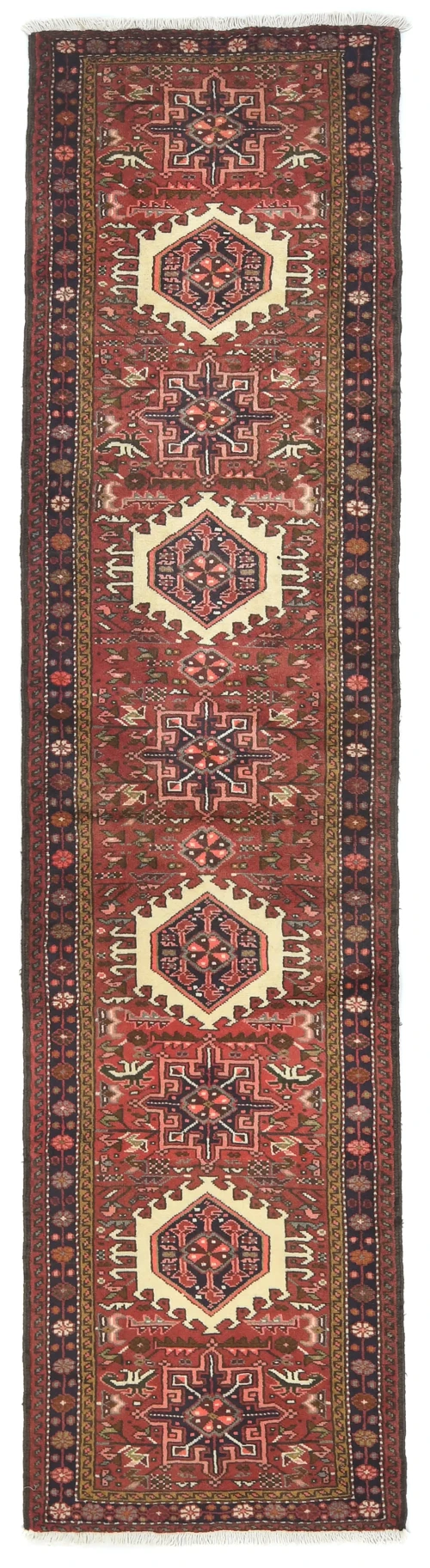 Vintage Red Geometric 2'5 X 9'9 Karajeh Persian Runner Rug