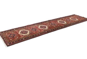 Vintage Red Geometric 2'5 X 9'9 Karajeh Persian Runner Rug
