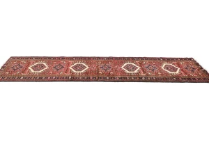 Vintage Red Geometric 2'5 X 9'9 Karajeh Persian Runner Rug