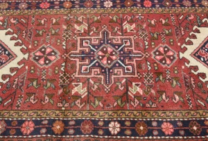 Vintage Red Geometric 2'5 X 9'9 Karajeh Persian Runner Rug