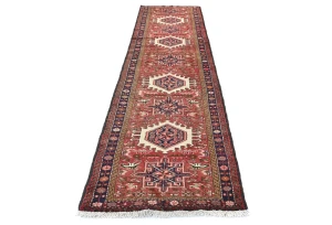 Vintage Red Geometric 2'5 X 9'9 Karajeh Persian Runner Rug