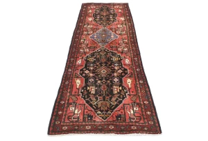 Vintage Charcoal Tribal 3X9 Hamedan Persian Runner Rug
